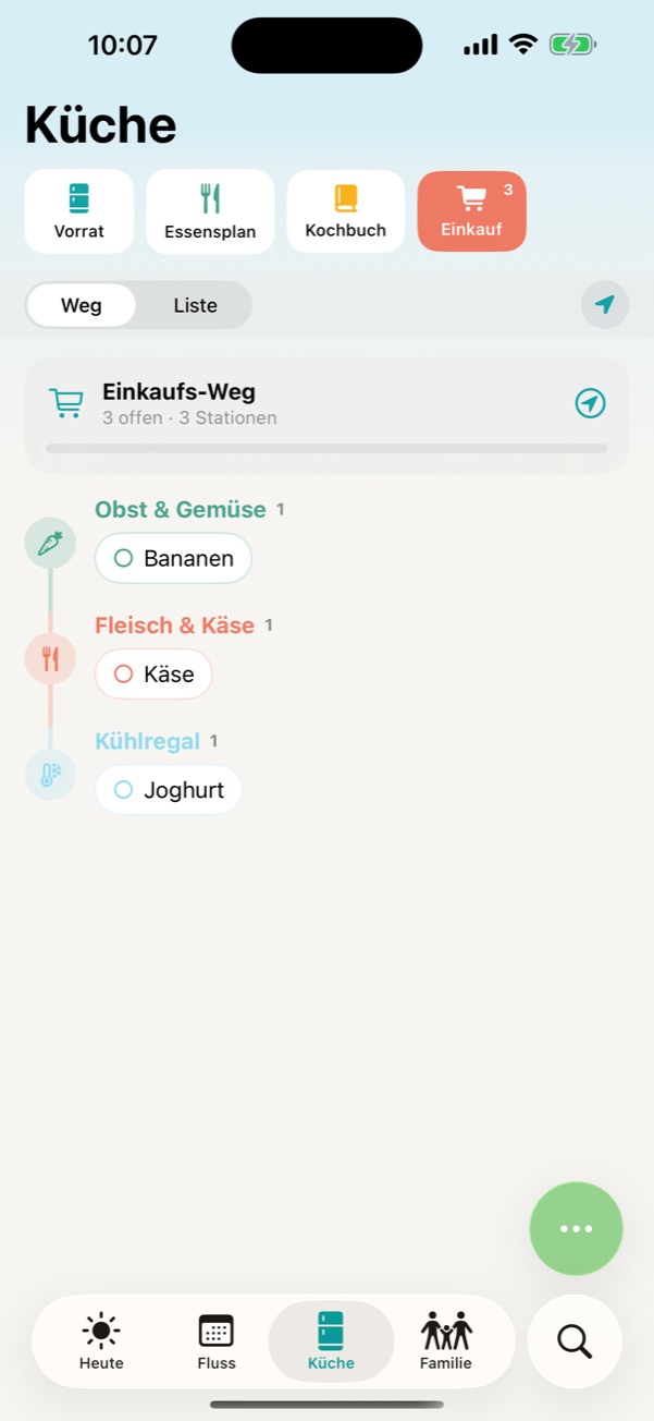 Einkaufs-Weg – die Liste in der Reihenfolge der Regale