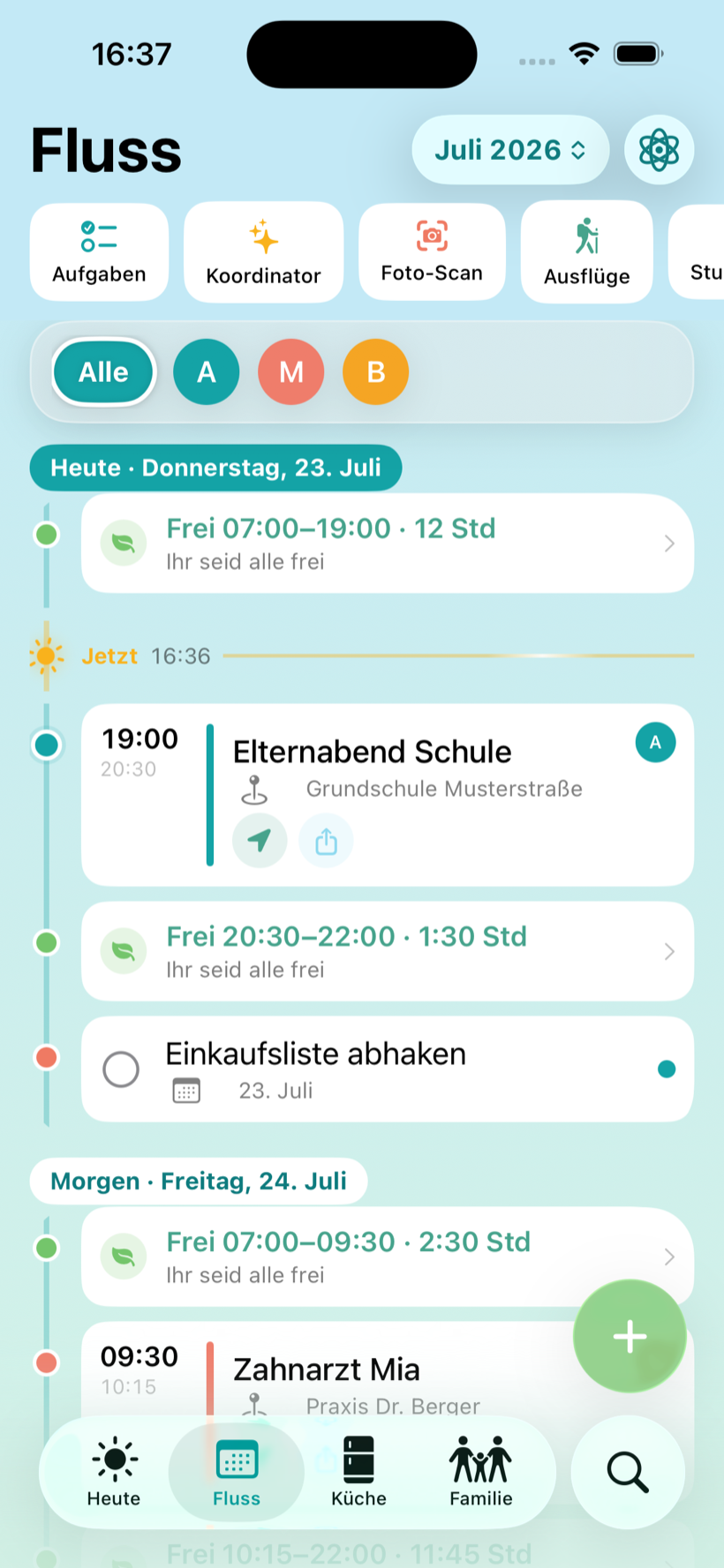 Fluss – Zeitachse mit Koordinator, Foto-Scan und Ausflügen