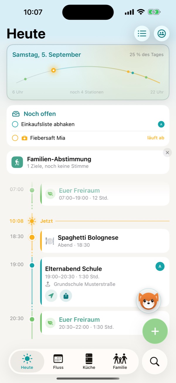 Heute – der Tag als ruhiger Strom mit Jetzt-Linie