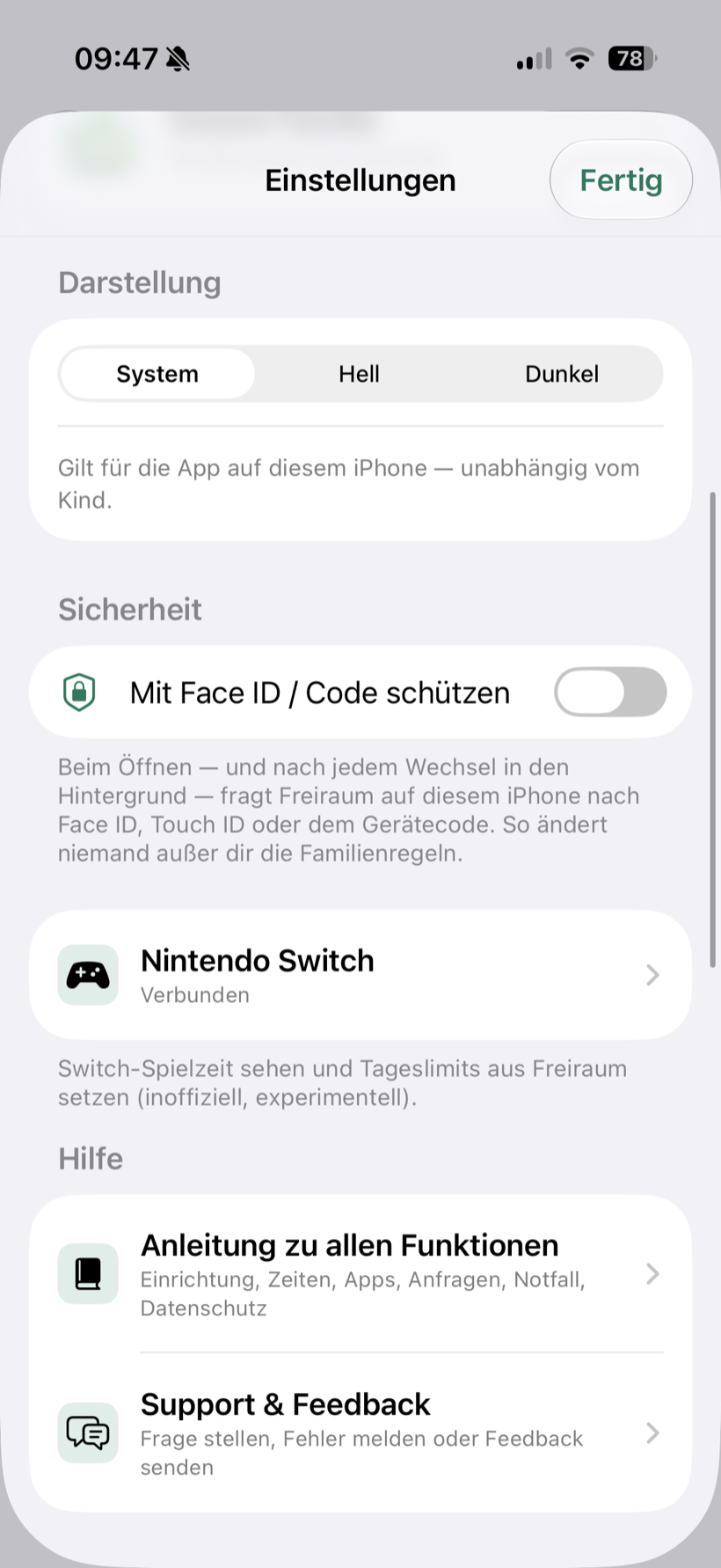 Globale Einstellungen der Eltern-App
