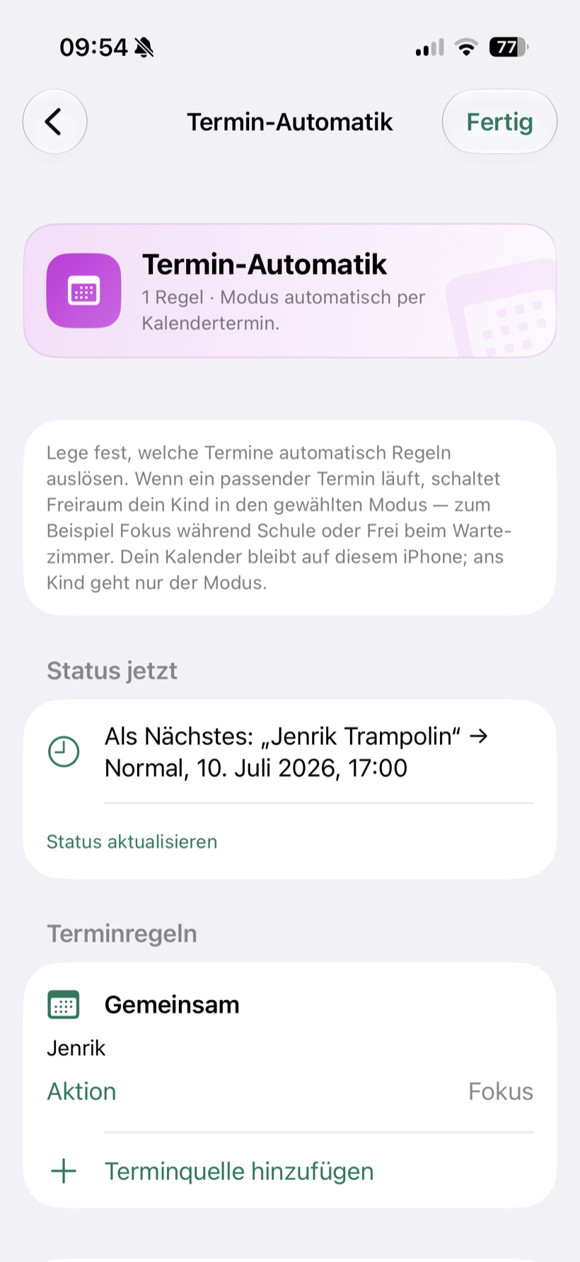 Termin-Automatik: Modus automatisch per Kalendertermin