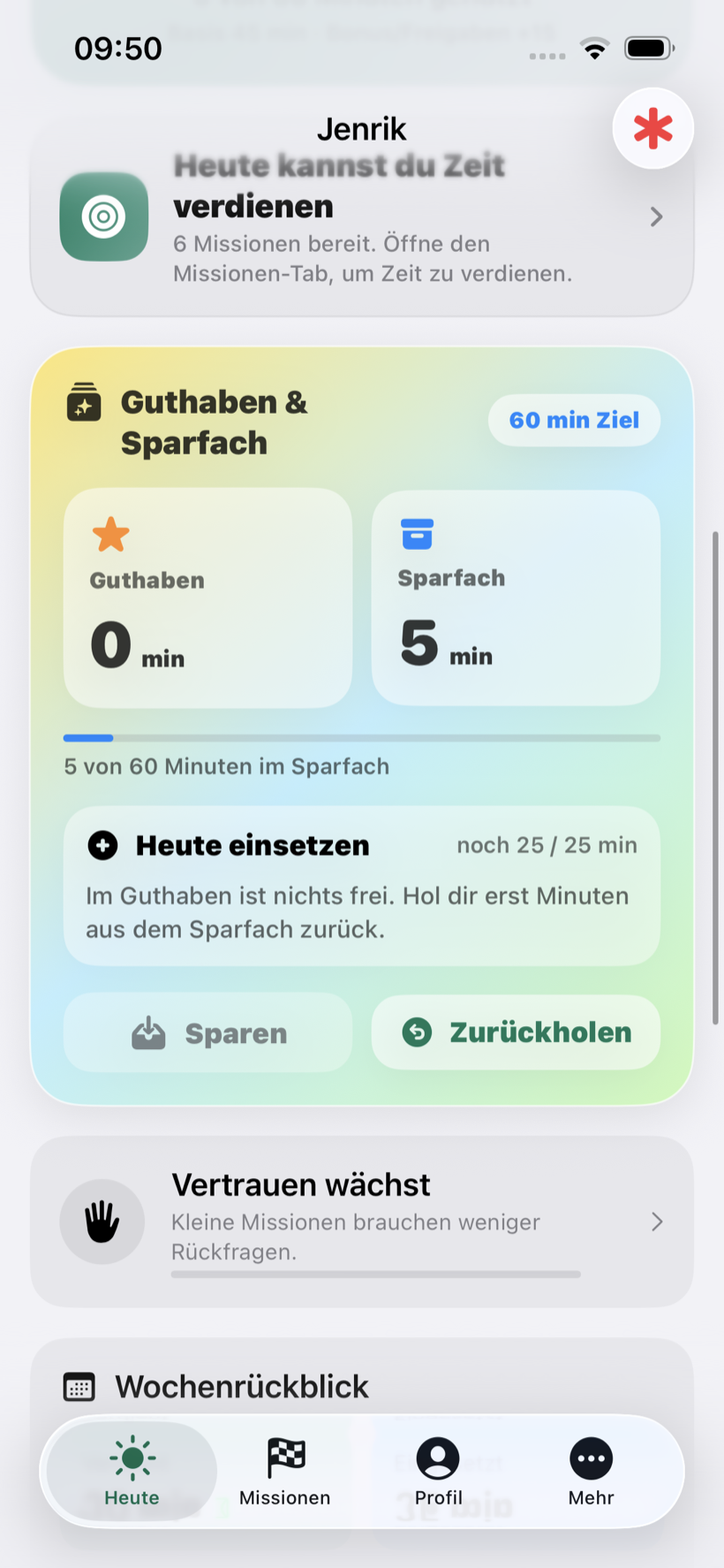 Guthaben und Sparfach