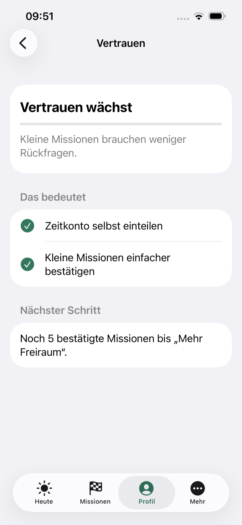 Vertrauensstufe mit Fortschritt zur nächsten Stufe