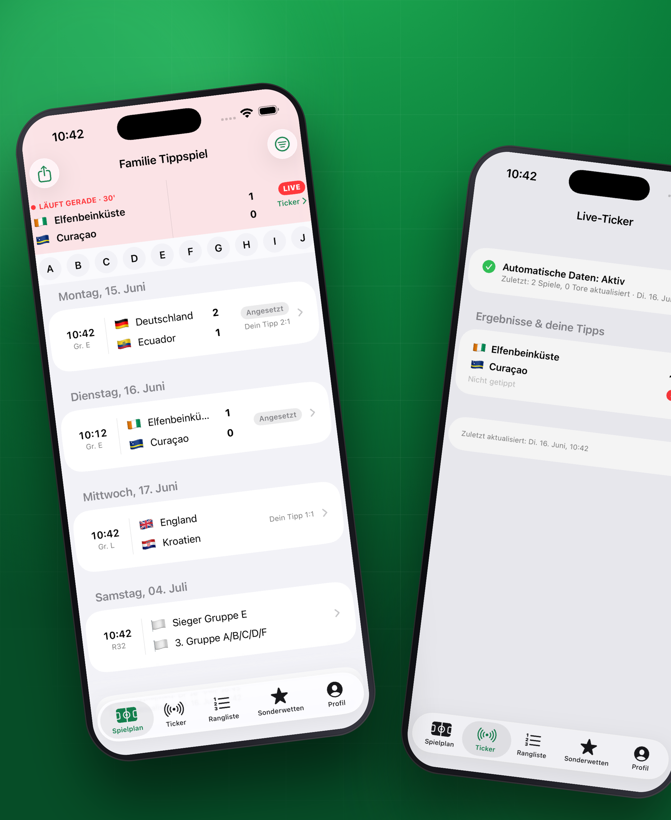 FamilyCup auf zwei iPhones