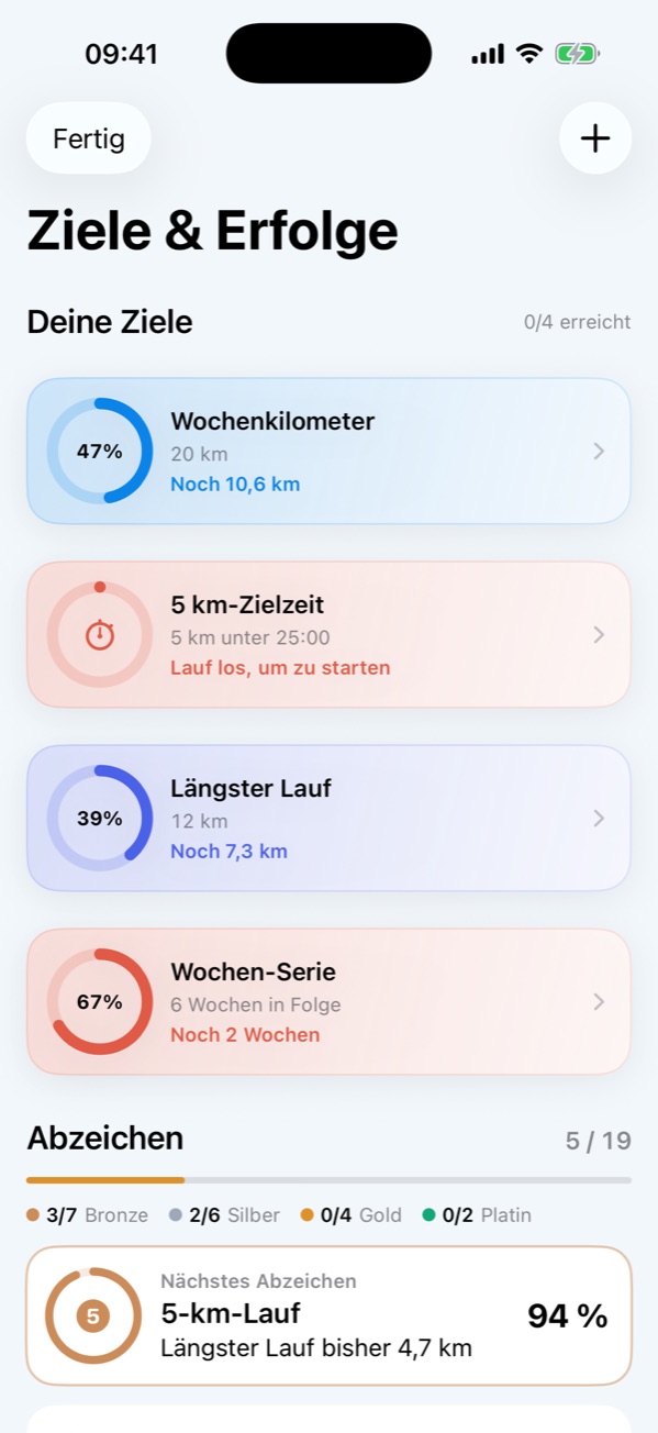 Ziele und Erfolge mit Fortschritt und nächstem Abzeichen