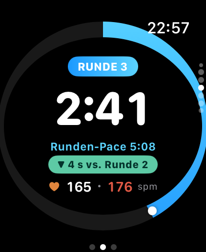 Runden-Seite: Runde 3 mit Runden-Pace und Vergleich zur Vorrunde